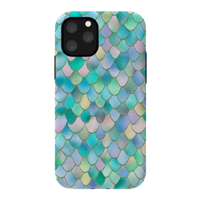 iPhone 11 Pro StrongFit Teal and Green Wonky Metal Mermaid Scales by  Utart