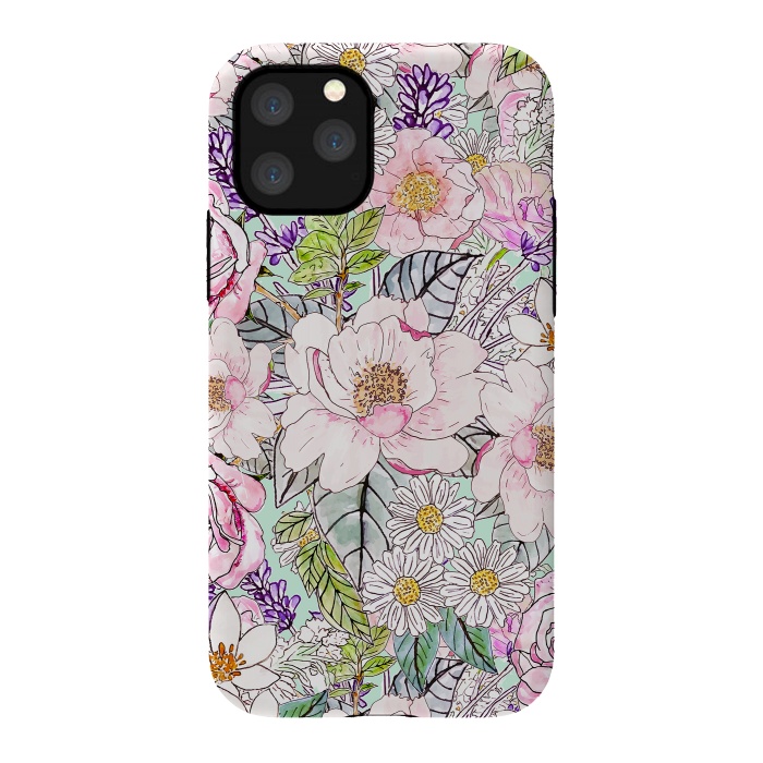 iPhone 11 Pro StrongFit Watercolor garden peonies floral hand paint  by InovArts