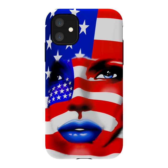 iPhone 11 StrongFit Usa Flag on Beatiful Girl's Face by BluedarkArt