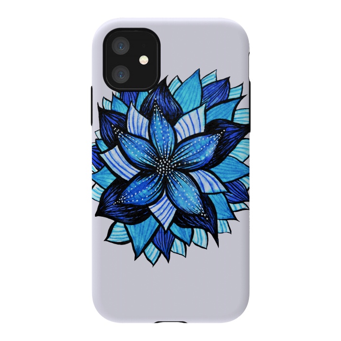iPhone 11 StrongFit Beautiful Abstract Hand Drawn Zentangle Blue Flower by Boriana Giormova