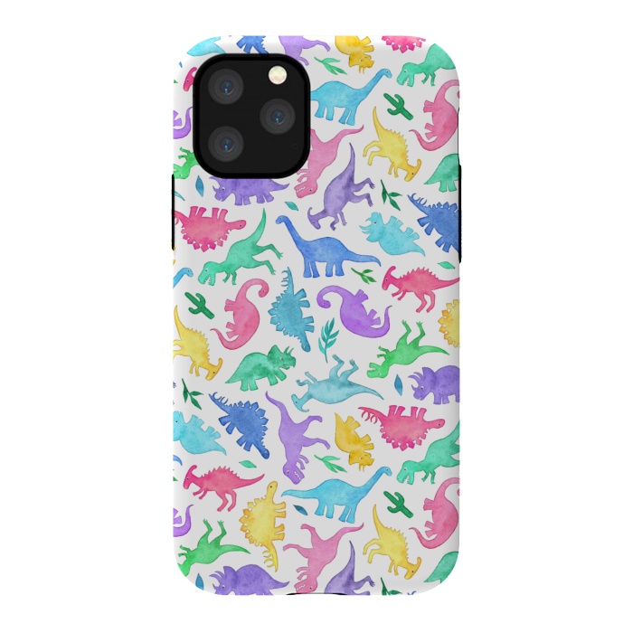 iPhone 11 Pro StrongFit Ditsy Dinos in Bright Pastels on White by Micklyn Le Feuvre