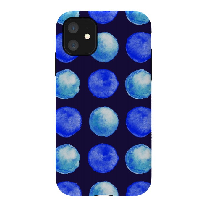 iPhone 11 StrongFit Winter Blue Watercolor Large Dots Pattern by Boriana Giormova