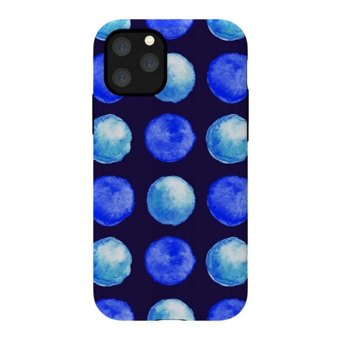 iPhone 11 Pro StrongFit Winter Blue Watercolor Large Dots Pattern by Boriana Giormova