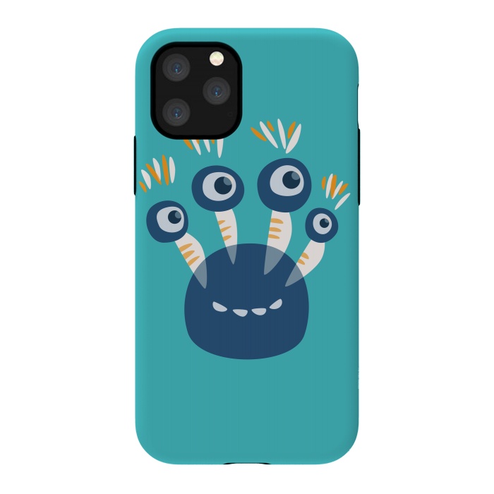 iPhone 11 Pro StrongFit Cute Blue Cartoon Monster With Four Eyes by Boriana Giormova