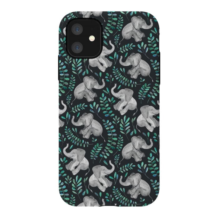 iPhone 11 StrongFit Laughing Baby Elephants by Micklyn Le Feuvre