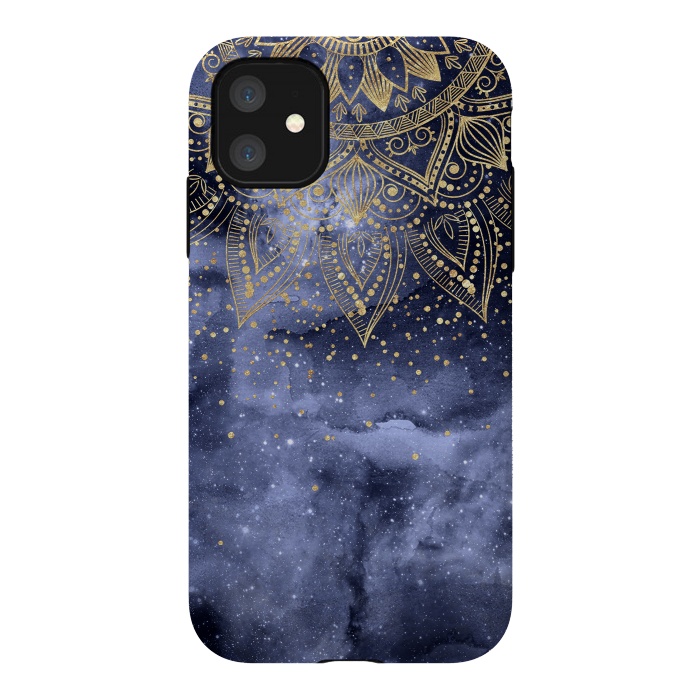 iPhone 11 StrongFit whimsical gold mandala confetti design by InovArts