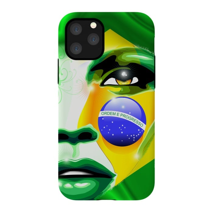 iPhone 11 Pro StrongFit Brazil Flag Colors on Beautiful Girl Portrait by BluedarkArt
