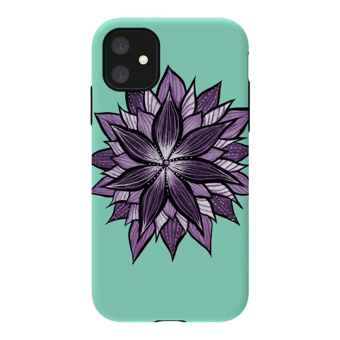 iPhone 11 StrongFit Purple Mandala Like Ink Drawn Abstract Flower by Boriana Giormova