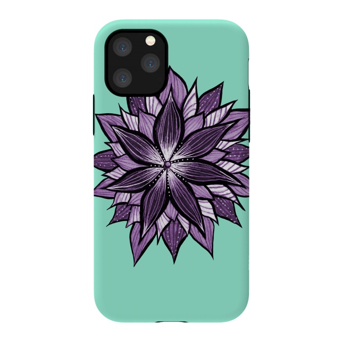 iPhone 11 Pro StrongFit Purple Mandala Like Ink Drawn Abstract Flower by Boriana Giormova