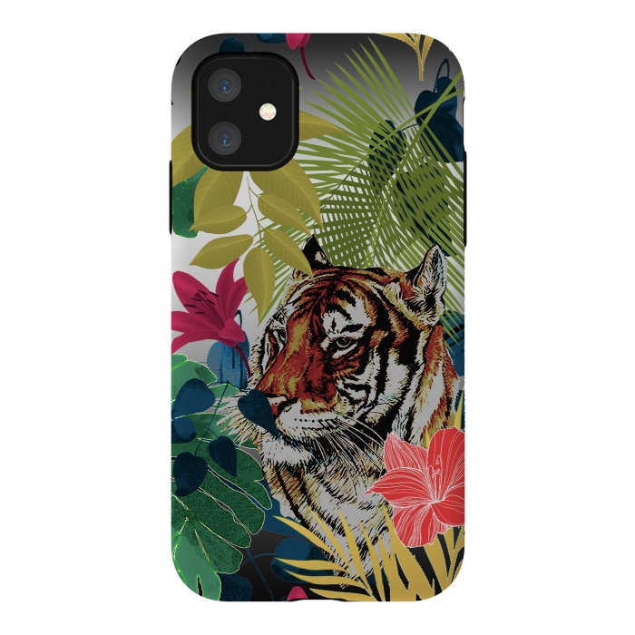 iPhone 11 StrongFit Tiger in flowers by Kashmira Baheti