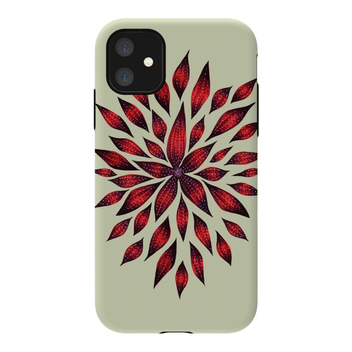 iPhone 11 StrongFit Hand Drawn Abstract Red Ink Doodle Flower by Boriana Giormova
