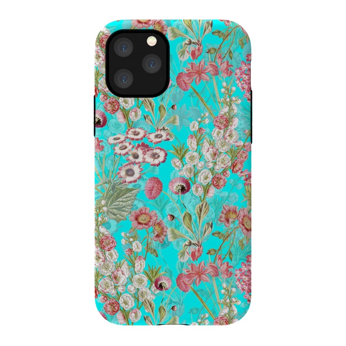 iPhone 11 Pro StrongFit White & Pink Flowers on Teal by  Utart