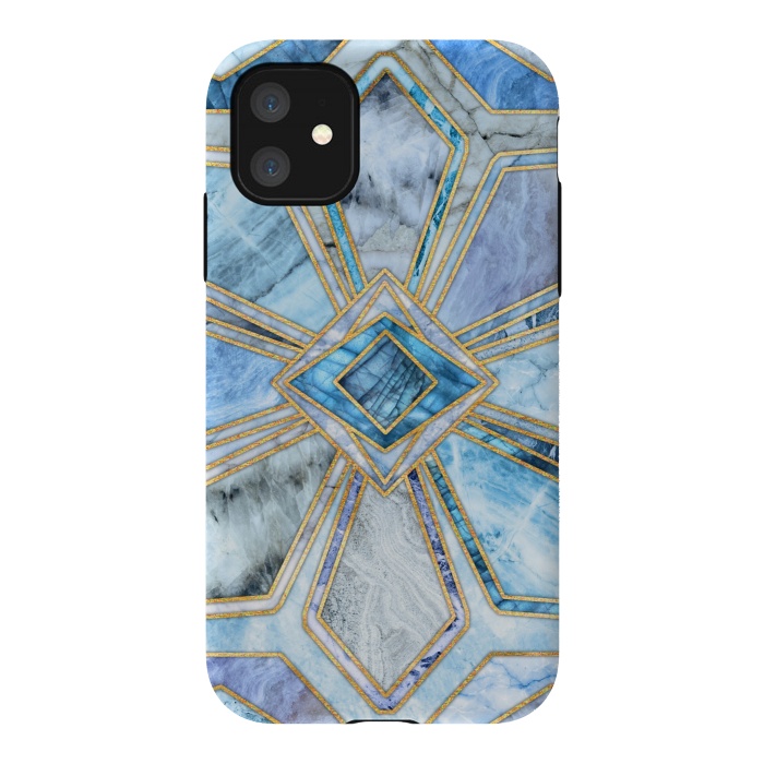 iPhone 11 StrongFit Geometric Gilded Stone Tiles in Soft Blues by Micklyn Le Feuvre