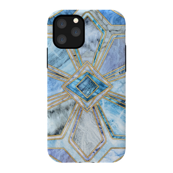 iPhone 11 Pro StrongFit Geometric Gilded Stone Tiles in Soft Blues by Micklyn Le Feuvre