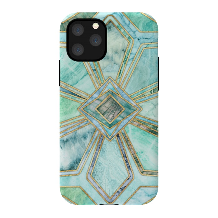 iPhone 11 Pro StrongFit Geometric Gilded Stone Tiles in Mint and Jade Green by Micklyn Le Feuvre
