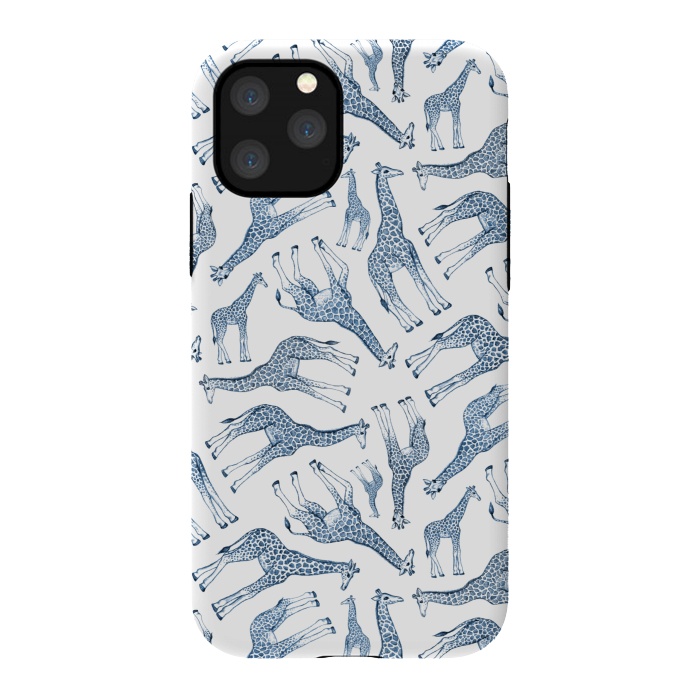 iPhone 11 Pro StrongFit Little Giraffes in Monochrome Blue and White by Micklyn Le Feuvre