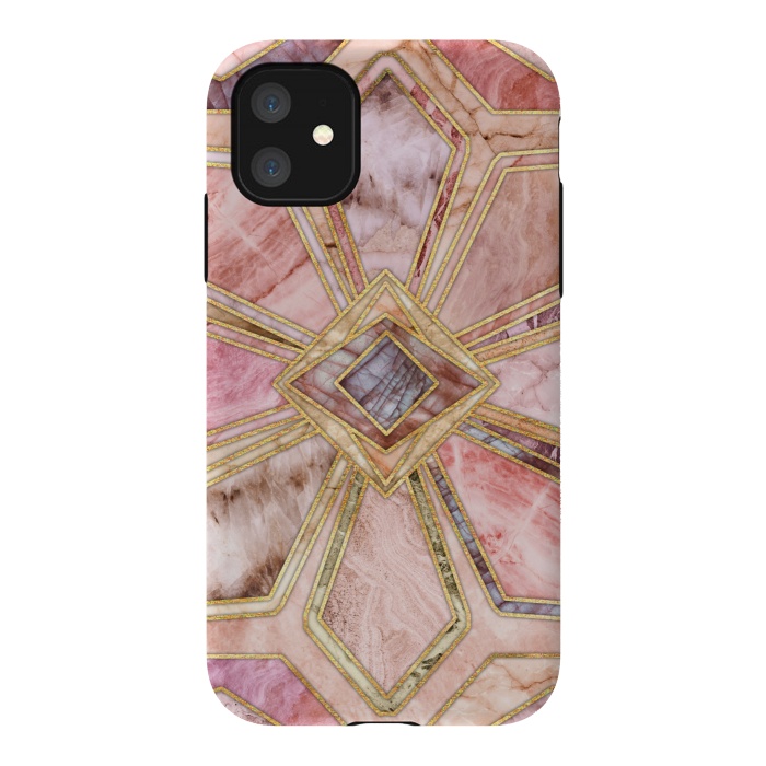 iPhone 11 StrongFit Geometric Gilded Stone Tiles in Blush Pink, Peach and Coral by Micklyn Le Feuvre
