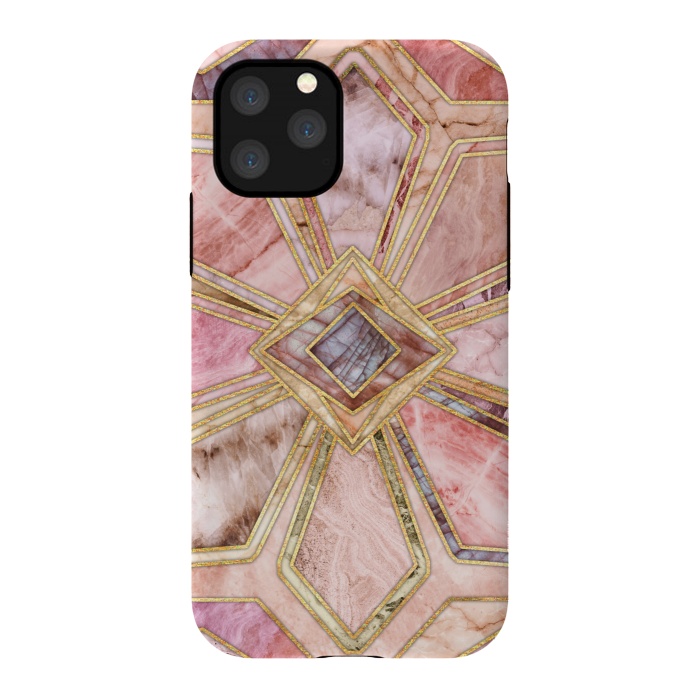 iPhone 11 Pro StrongFit Geometric Gilded Stone Tiles in Blush Pink, Peach and Coral by Micklyn Le Feuvre
