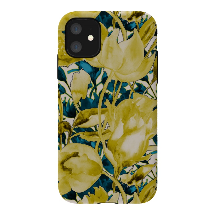 iPhone 11 StrongFit Yellow watercolour floral by Kashmira Baheti