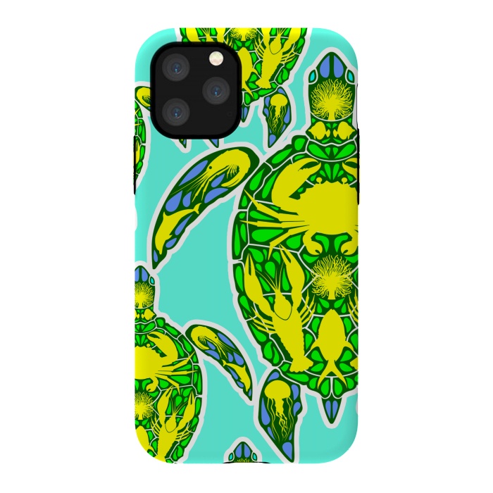iPhone 11 Pro StrongFit Sea Turtle Reef Marine Life Abstract Symbol Tattoo Style  by BluedarkArt