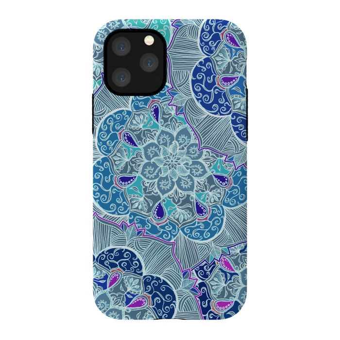 iPhone 11 Pro StrongFit Fresh Doodle in Teal Blue, Purple and Grey by Micklyn Le Feuvre