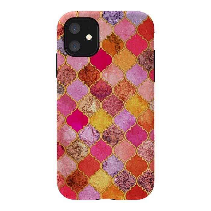 iPhone 11 StrongFit Hot Pink, Gold, Tangerine & Taupe Decorative Moroccan Tile Pattern por Micklyn Le Feuvre