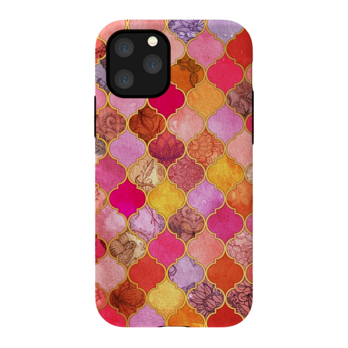 iPhone 11 Pro StrongFit Hot Pink, Gold, Tangerine & Taupe Decorative Moroccan Tile Pattern by Micklyn Le Feuvre