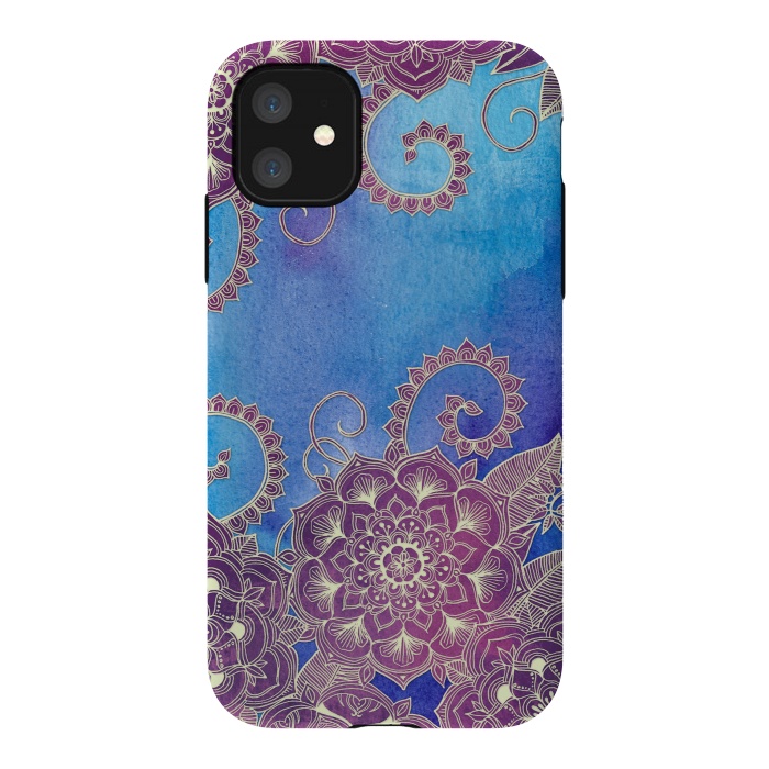 iPhone 11 StrongFit Magnolia & Magenta Floral on Watercolor by Micklyn Le Feuvre