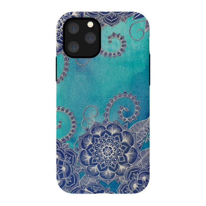 iPhone 11 Pro StrongFit Mermaid's Garden - Navy & Teal Floral on Watercolor by Micklyn Le Feuvre