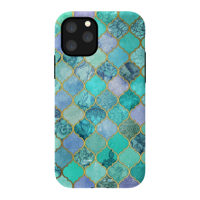 iPhone 11 Pro StrongFit Cool Jade Icy Mint Decorative Moroccan Tile Pattern by Micklyn Le Feuvre