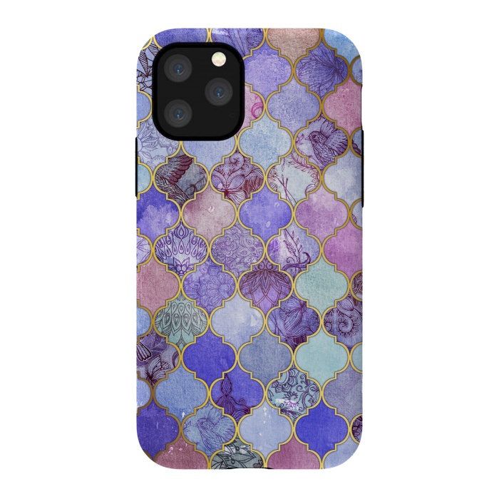 iPhone 11 Pro StrongFit Royal Purple, Mauve & Indigo Decorative Moroccan Tile Pattern by Micklyn Le Feuvre