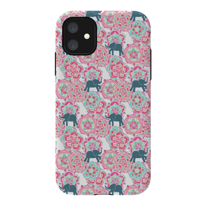 iPhone 11 StrongFit Tiny Elephants in Fields of Flowers by Micklyn Le Feuvre