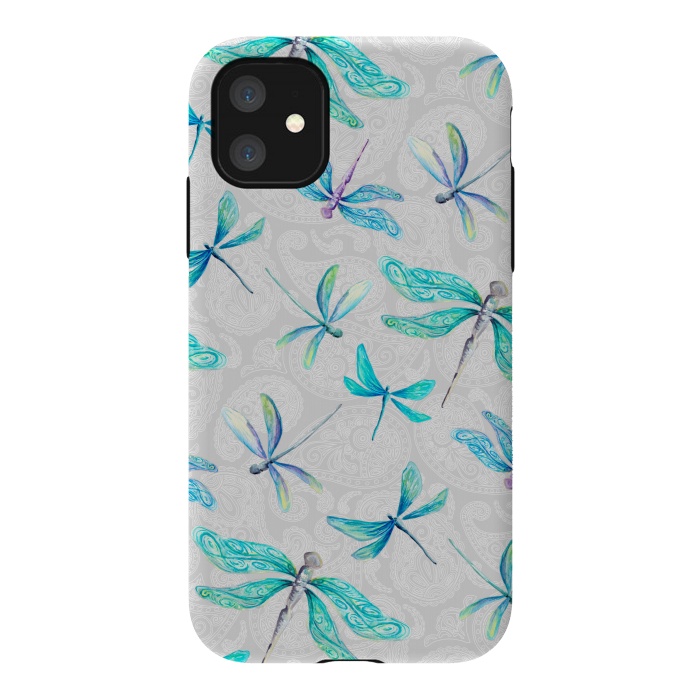 iPhone 11 StrongFit Dragonflies on Paisley by gingerlique