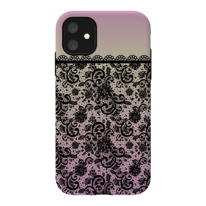 iPhone 11 StrongFit Black lace Purple Ombre by Quirk It Up
