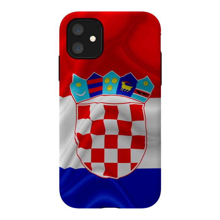 iPhone 11 StrongFit Croatia Flag Waving Digital Silk Satin Fabric  by BluedarkArt