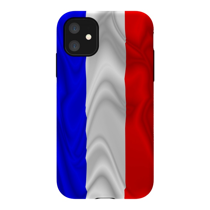 iPhone 11 StrongFit France Flag Waving Digital Silk Satin Fabric  by BluedarkArt