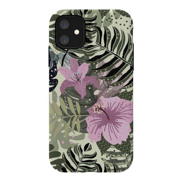 iPhone 11 StrongFit Pastel Green Pink Aloha Tropical Jungle by  Utart