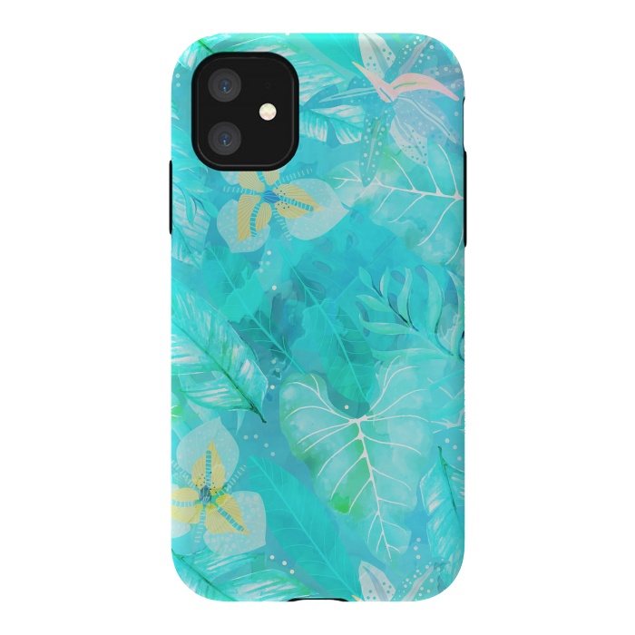iPhone 11 StrongFit Teal Aloha Jungle by  Utart