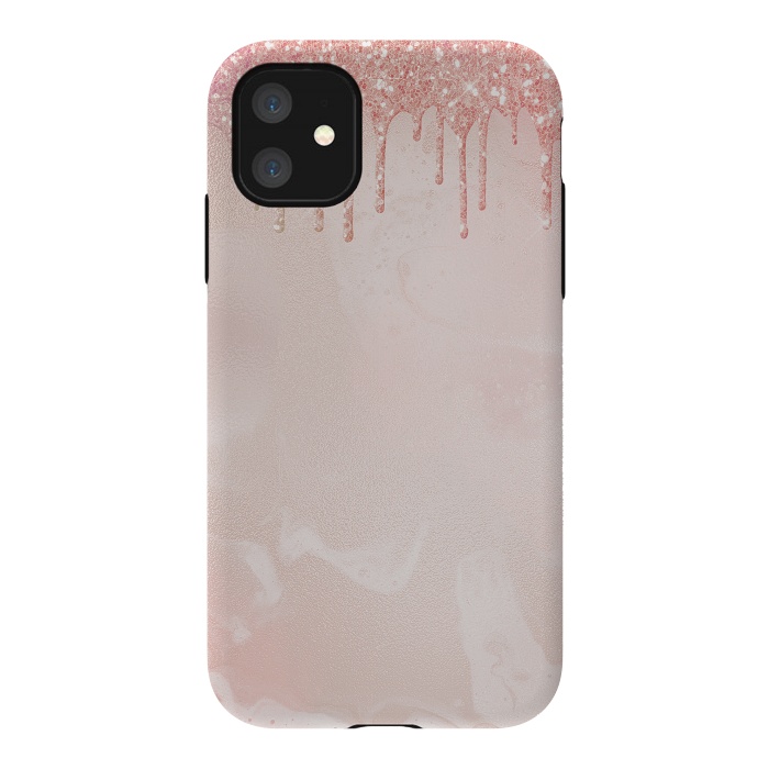 iPhone 11 StrongFit Pink Glitter Rain  by  Utart