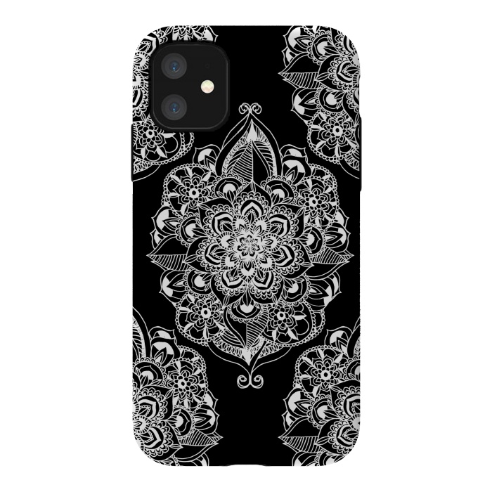 iPhone 11 StrongFit Black & White Graphic Mandala Diamonds by Tangerine-Tane