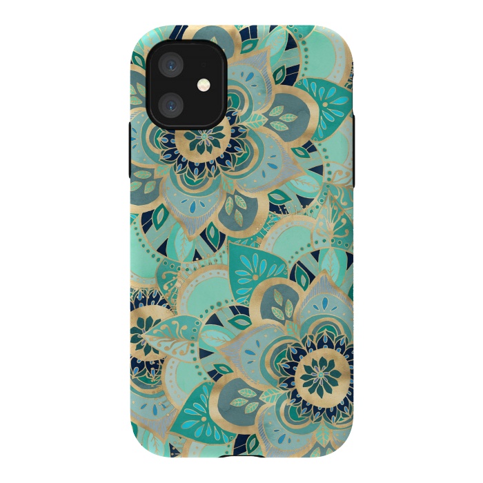 iPhone 11 StrongFit Emerald and Gold Mandalas by Tangerine-Tane