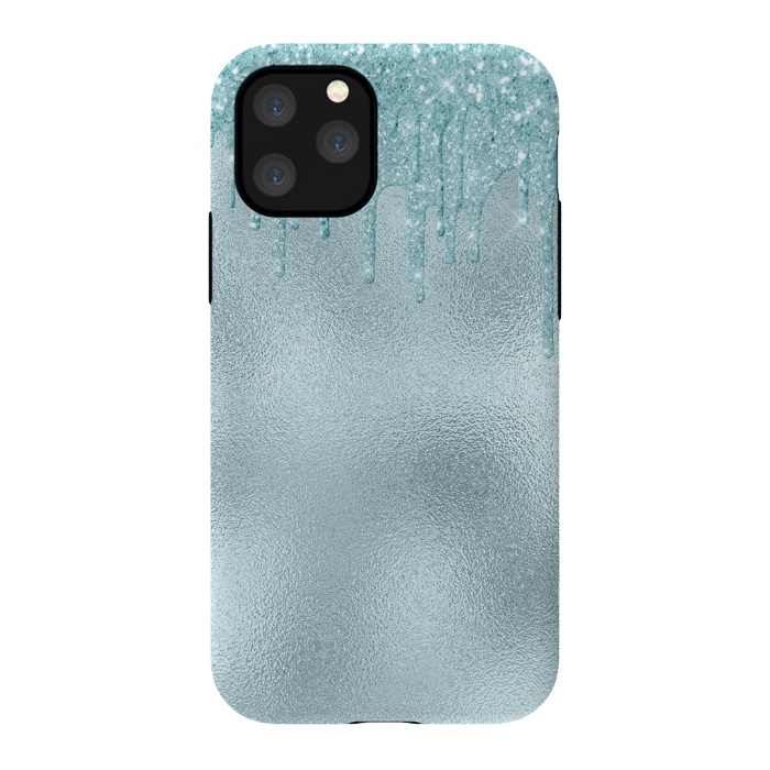 iPhone 11 Pro StrongFit Ice Blue Glitter Droplets on Metal Foil by  Utart