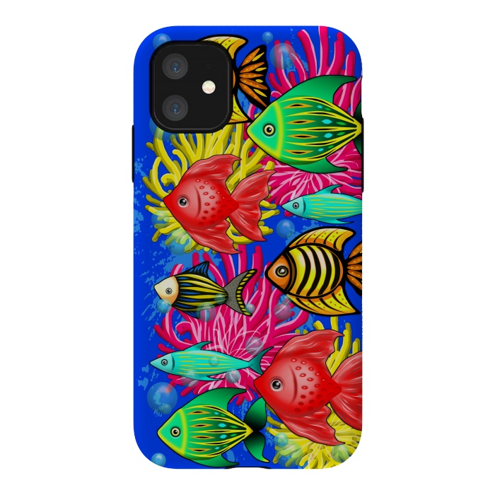 iPhone 11 StrongFit Fish Cute Colorful Doodles  by BluedarkArt