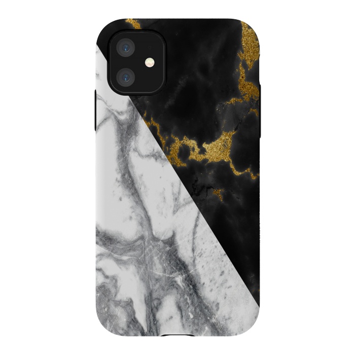 iPhone 11 StrongFit Marble Black White Gold Geometric by Alemi