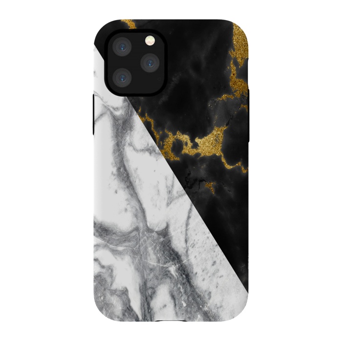 iPhone 11 Pro StrongFit Marble Black White Gold Geometric by Alemi