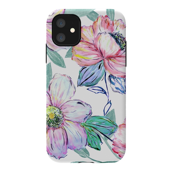 iPhone 11 StrongFit Romantic watercolor flowers hand paint design by InovArts