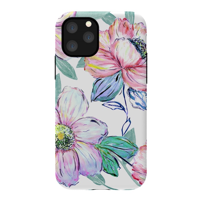 iPhone 11 Pro StrongFit Romantic watercolor flowers hand paint design by InovArts