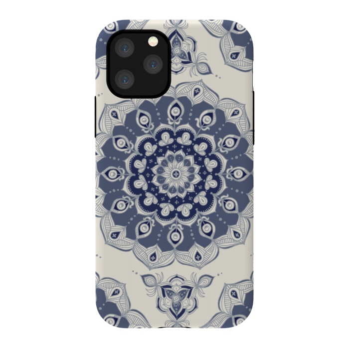 iPhone 11 Pro StrongFit Grey Blue Monochrome Floral Mandala by Micklyn Le Feuvre