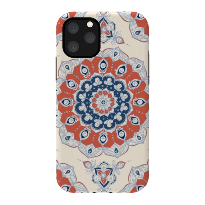 iPhone 11 Pro StrongFit Red, Blue and Cream Floral Mandala by Micklyn Le Feuvre