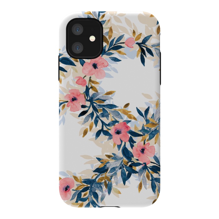 iPhone 11 StrongFit Fresh Pink Watercolor Floral Wreaths by Micklyn Le Feuvre